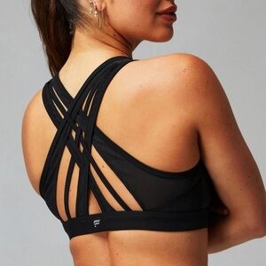 Fabletics Black Faye High Impact Sports Bra Criss Cross Mesh Overlay Workout